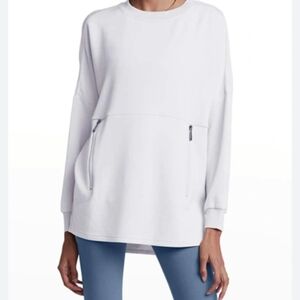 Varley Bayliss White Long Line Sweatshirt with Pocket Size XS